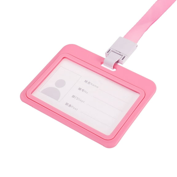 Uxcell 10.2x8cm Horizontal Clear Window ABS ID Badge Holder with Lanyard Pink