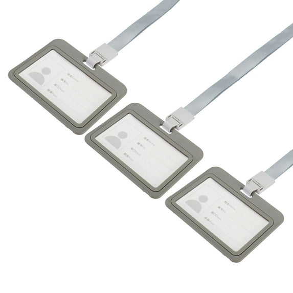 Uxcell 10.2x8cm Horizontal Clear Window ABS ID Badge Holders with Lanyard Gray 3Pack