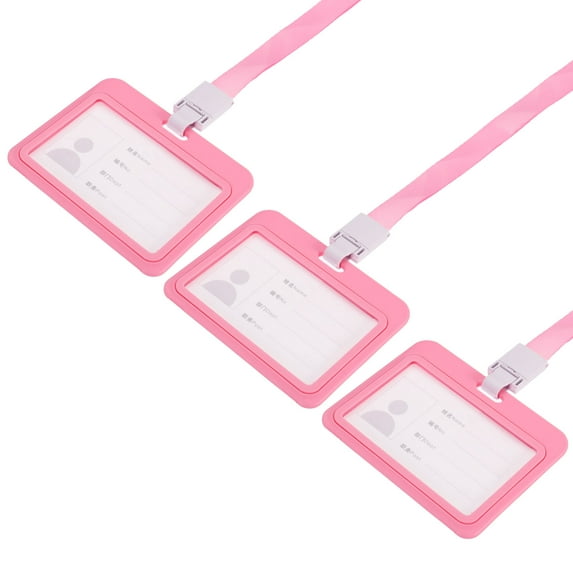 Uxcell 10.2x8cm Horizontal Clear Window ABS ID Badge Holders with Lanyard Pink 3Pack