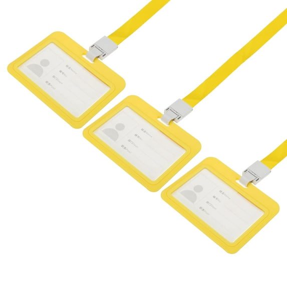 Uxcell 10.2x8cm Horizontal Clear Window ABS ID Badge Holders with Lanyard Yellow 3Pack