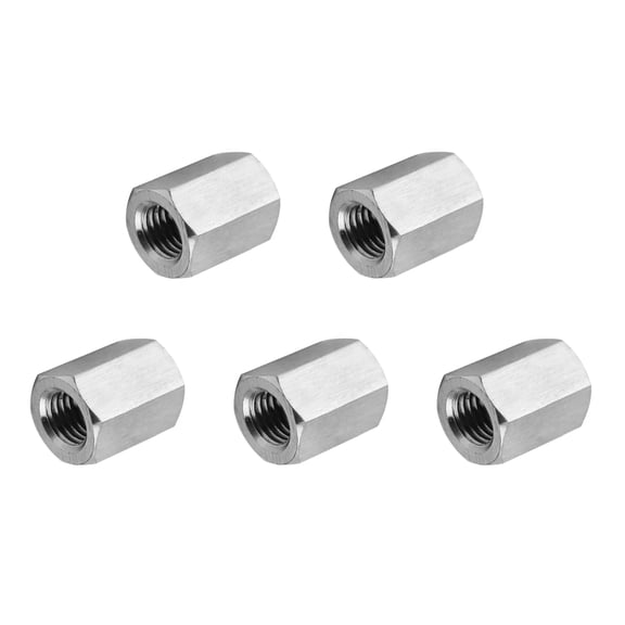 Uxcell 10#-32 UNF 304 Stainless Steel Hex Coupling Nuts, 5 Pcs 10mm / 0.39" Length Fully Threaded Rod Coupling Nut Studding Connector Fasteners, Silver Tone