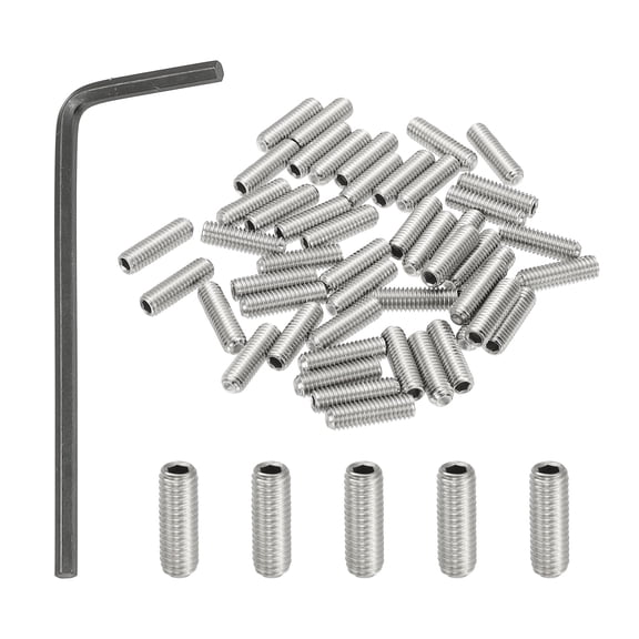 Uxcell Internal Hex Socket Set Grub Screws 304 Stainless Steel Cup Point Set Screw #10-32x5/8" 50