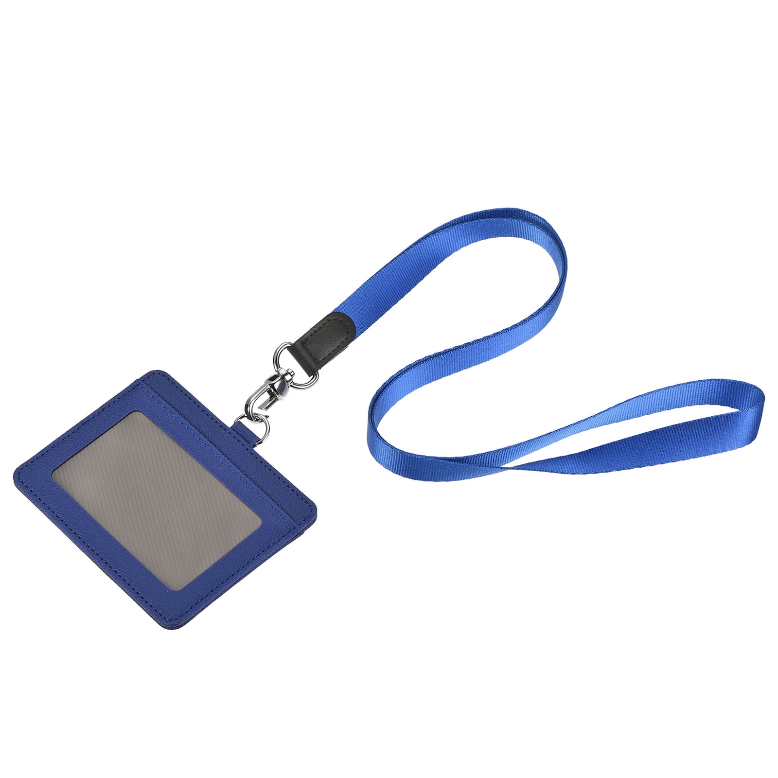 Uxcell 10.4cm Horizontal Badge Holder PU Leather ID Holder Detachable with  2 Slots and Neck Lanyard Dark Blue 