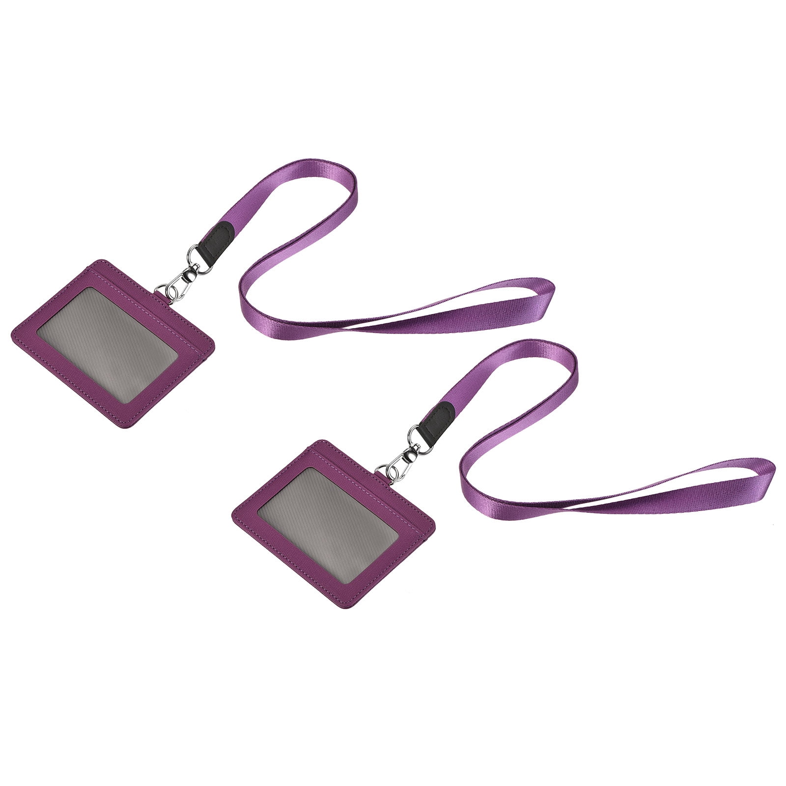 MECCANIXITY Horizontal ID Badge Holder - PU Leather With Retractable Lanyard & 2 Card Slots (Red)