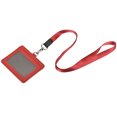 thumbnail image 1 of Uxcell 10.4cm Horizontal Badge Holder PU Leather ID Holder Detachable with 2 Slots and Neck Lanyard Red, 1 of 6