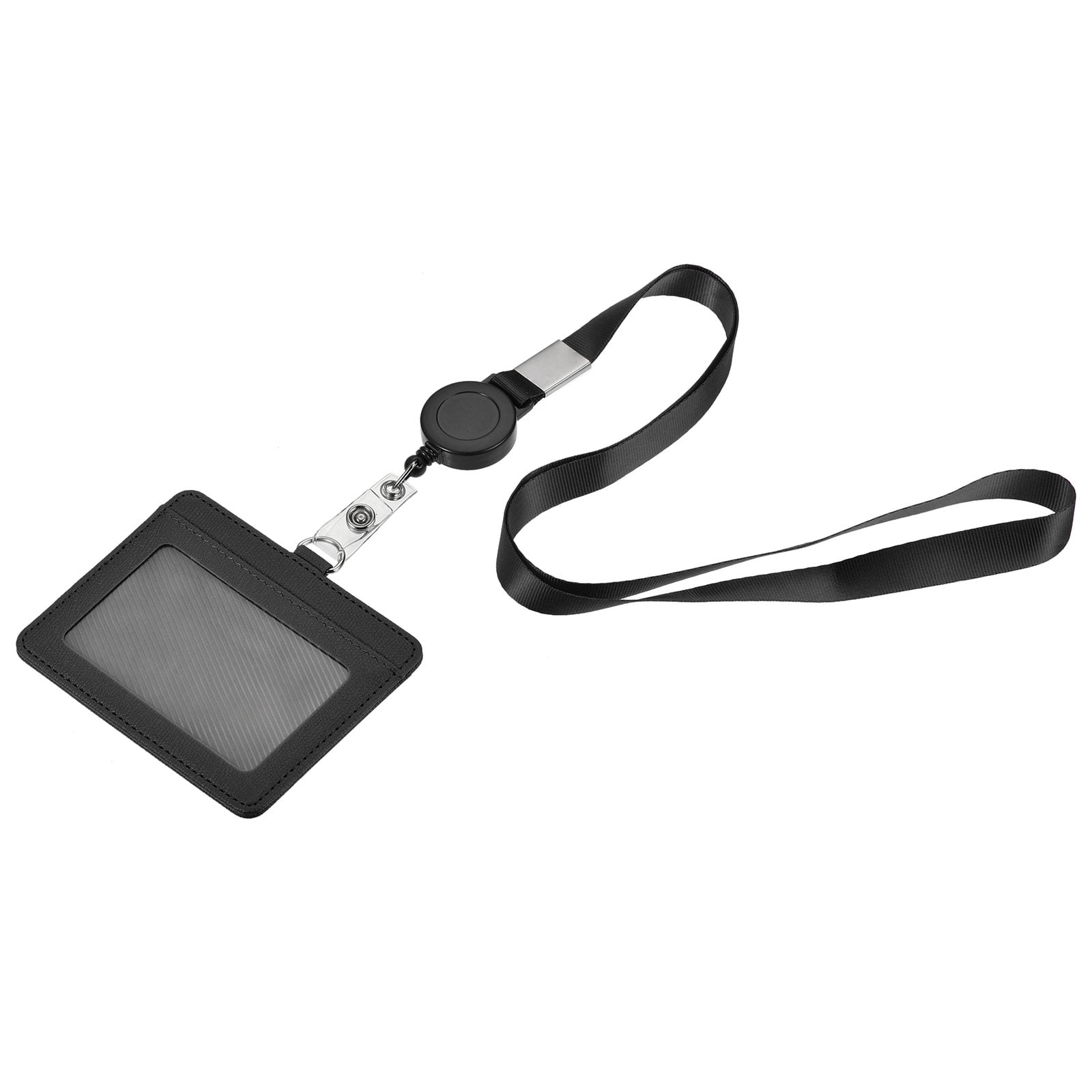 MECCANIXITY Horizontal PU Leather Badge Holder - 10.4cm ID Holder With 2 Card Slots & Retractable Lanyard, Red