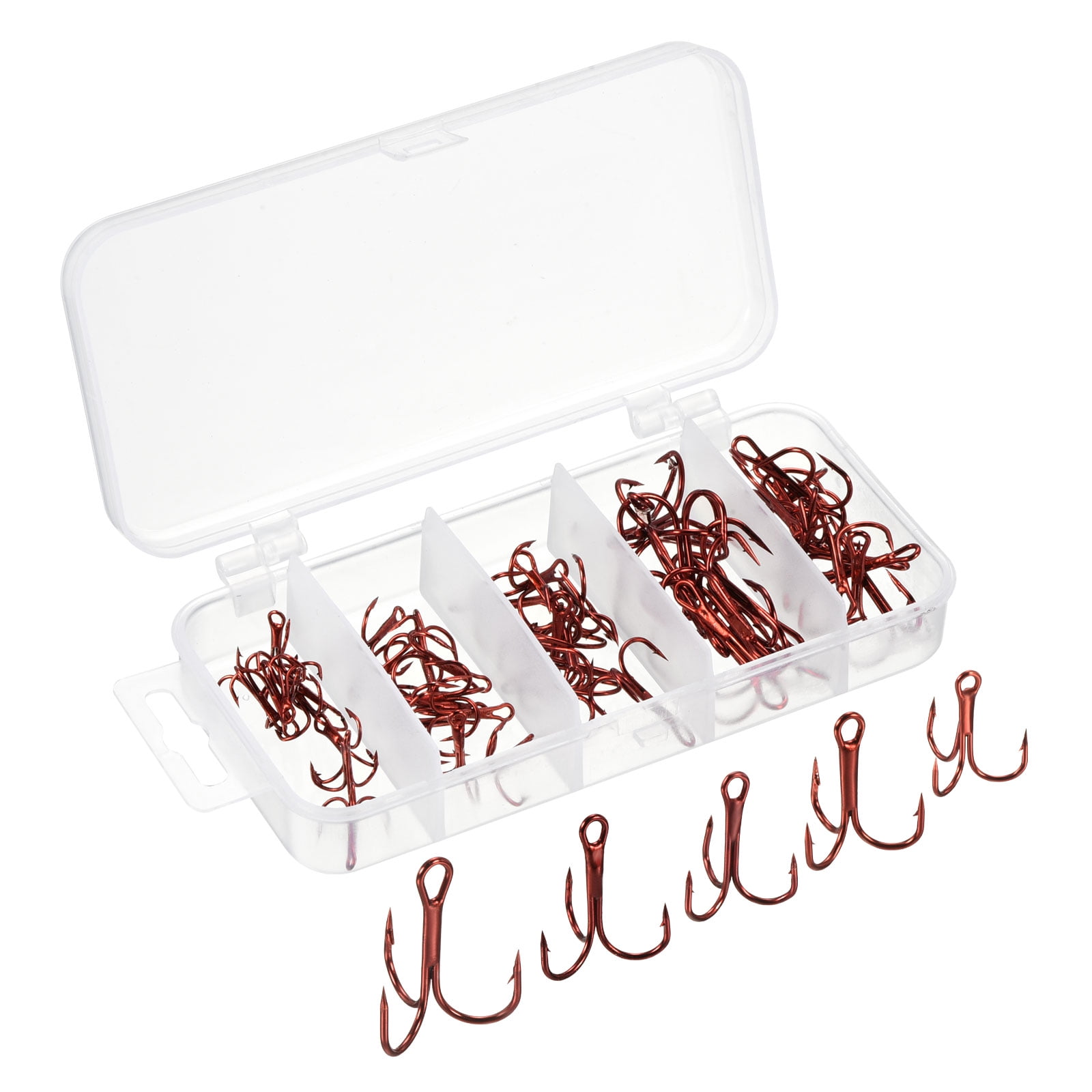 Uxcell 10#8#6#4#2# Carbon Steel Treble Fish Hooks Kit with Barbs, Red 1 Set