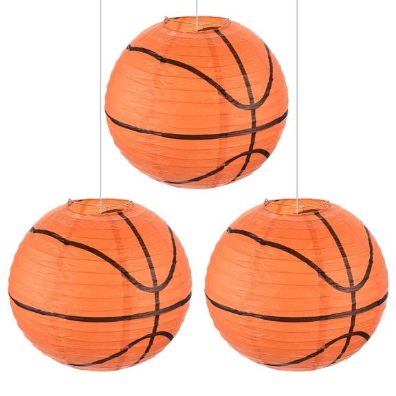 Uxcell 10" Basketball Paper Lanterns, Round Hanging Chinese/Japanese Lantern Decoration for Home Party, Orange 3 Pcs