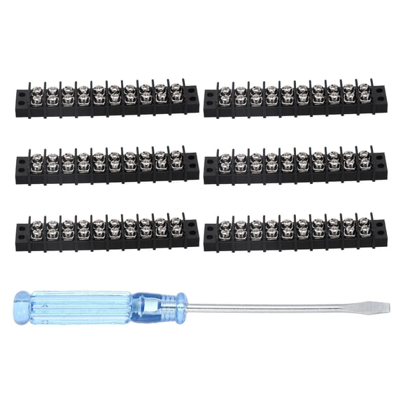 Uxcell 10 Circuits Screw Terminal Blocks, 300V 20A 9.5mm Pitch 10 Positions Dual Rows Terminal Strip with Flat Head Screwdriver for Electrical Wire Connecting, Pack of 6