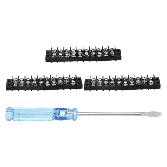 Uxcell 10 Circuits Screw Terminal Blocks, 300V 20A 9.5mm Pitch 10 Positions Dual Rows Terminal Strip with Flat Head Screwdriver for Electrical Wire Connecting, Pack of 3