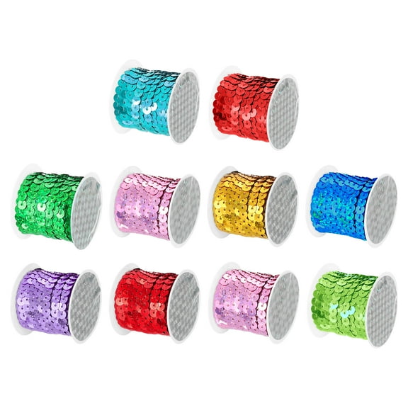 Uxcell 10 Colors 50Yds Flat Sequins Strip, 6mm Spangle Paillette String Spool Roll Sewing String Ribbon