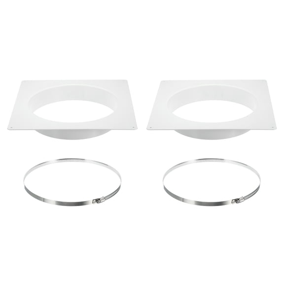 Uxcell 10" Duct Connector Flange 2pcs Dryer Vent Wall Plate Square to Round with Clamp for Air Cooling Ventilation White