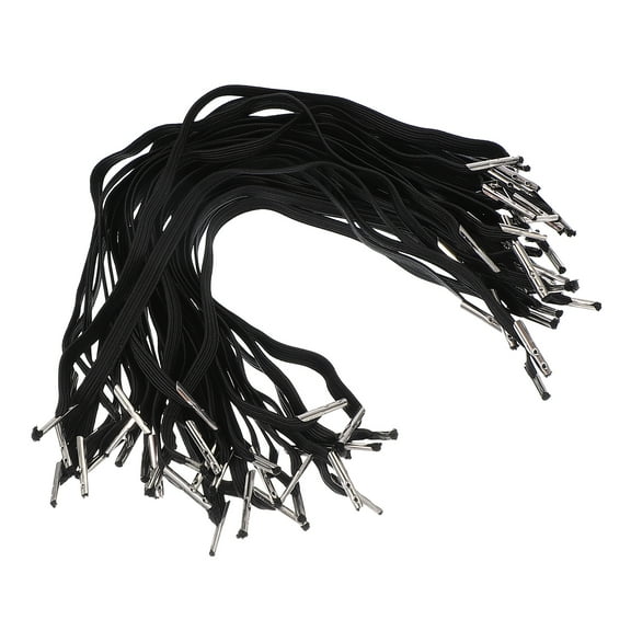Uxcell 10 Inch Elastic Barbed Cord 6 mm Loop Stretch Flat String with Metal Barb Fasteners, Black 50 Pcs