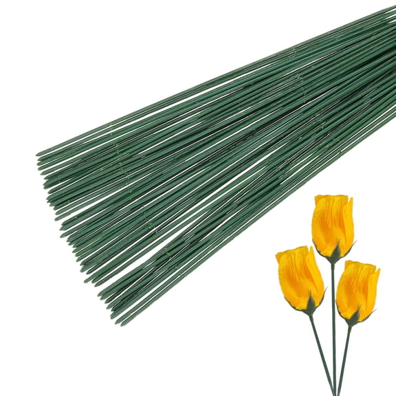 Uxcell 10 Inch Floral Stem Wire, Plastic Floral Wire Artificial Flower Rod for Flower Arrangements, Green 100 Pcs