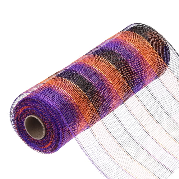 Uxcell 10 Inch Glitter Poly Burlap Mesh for Wreath Ribbon 10 Yard Black & Orange