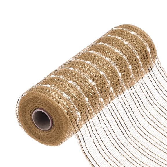 Uxcell 10 Inch Glitter Poly Burlap Mesh for Wreath Ribbon 10 Yard Brown & White