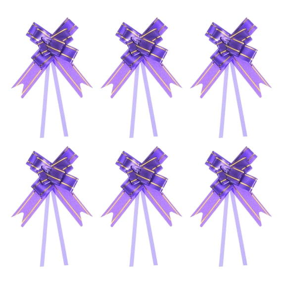 Uxcell 10 Inch Pull Bows Ribbon Gift Wrapping String Gold Thread Style Decorative Bow Tie Purple 100 Pack
