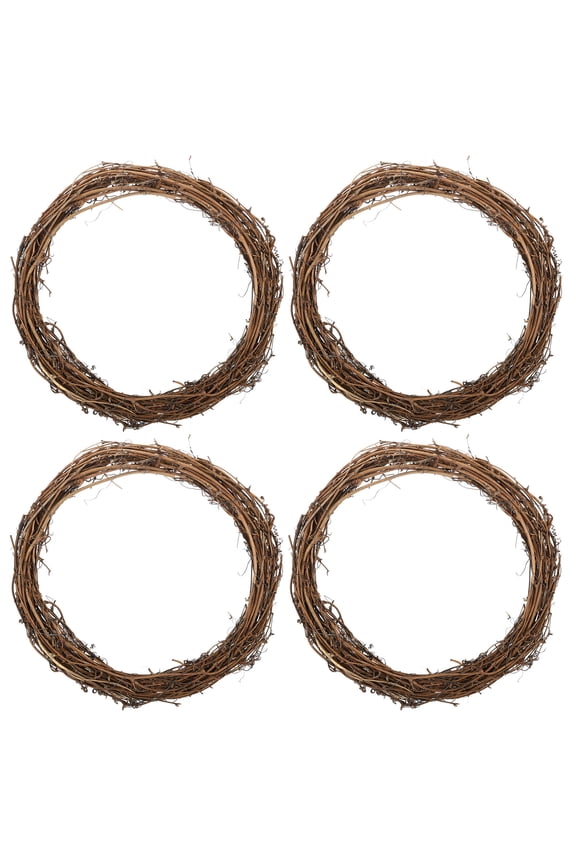 10 Inch Rattan Dream Catcher Rings, 4 Pcs Christmas Round Vine Wreath Macrame Floral Hoop, Brown