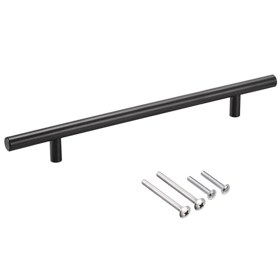 Uxcell 10" Length 6.3" Hole Center Stainless Steel T Bar Pull Handle 12mm Diameter, Black