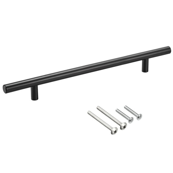 Uxcell 10" Length 6.3" Hole Center Stainless Steel T Bar Pull Handle 12mm Diameter, Black