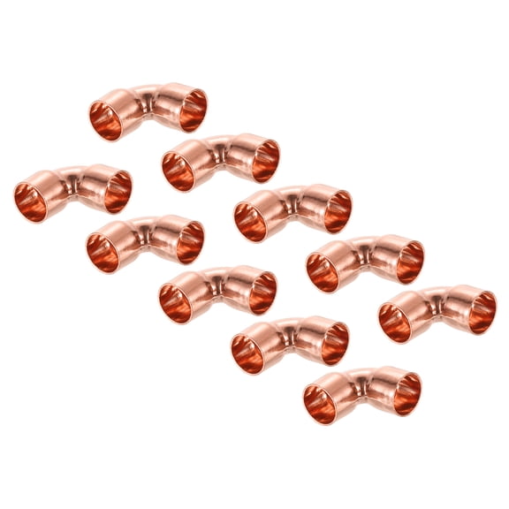 Uxcell 10 Pack 0.5 Inch 90 Degree Elbow Short-turn Copper Pipe Fitting Connector with Sweat Solder, 1.06x1.06x0.02inch