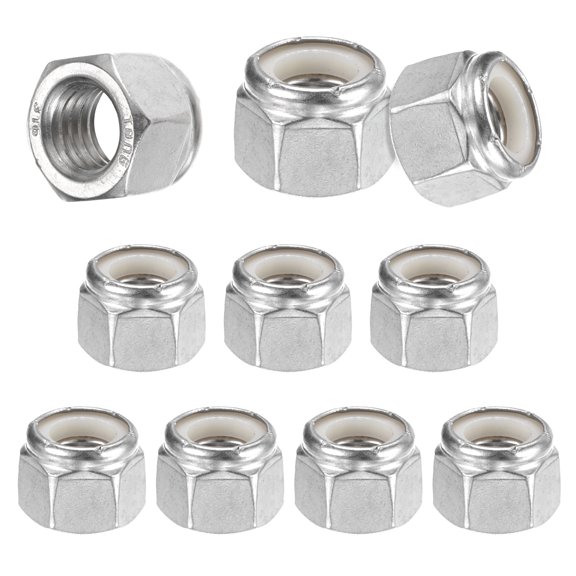 Uxcell 10-Pack 1/2-13 Nylon Insert Lock Nuts, Silver Tone - 316 Stainless Steel UNC Fasteners for Automotive and Home Use