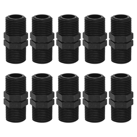 Uxcell 10-Pack 1/2 Inch MPT Connector Straight Coupling, Plastic 1/2 to 1/2 Male MPT Double Male Pipe Thread Head Pipe Riser