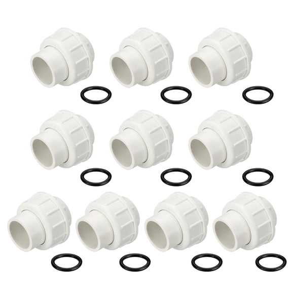 Uxcell 10 Pack 1/2 Inch PVC Union Coupling Pipe Fitting, Slip Union Straight Adapter - for Pumps/Filters/Indoor Plumbing Project/Irrigation, SCH 40-EPDM O-Ring Furniture Grade PVC Fittings