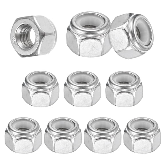 Uxcell 10-Pack 1/4-20 Nylon Insert Lock Nuts, Silver Tone - 304 Stainless Steel UNC Fasteners for Automotive and Home Use