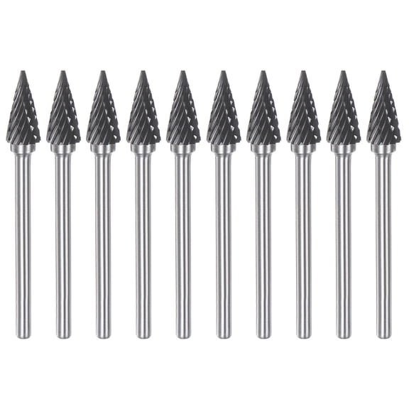 Uxcell 10 Pack 1/4" (6mm) Head 1/8" (3mm) Shank 60 Degree Cone M Shape Double Cut Carbide Rotary Burrs