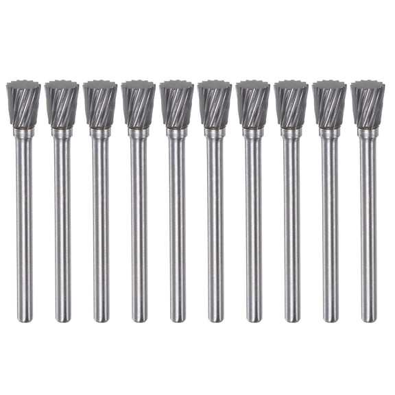 Uxcell 10 Pack 1/4" (6mm) Head 1/8" (3mm) Shank Inverted Cone N Shape Single Cut Carbide Rotary Burrs