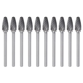 Uxcell 10 Pack 1/4" (6mm) Head 1/8" (3mm) Shank Tree F Shape Single Cut Carbide Rotary Burrs