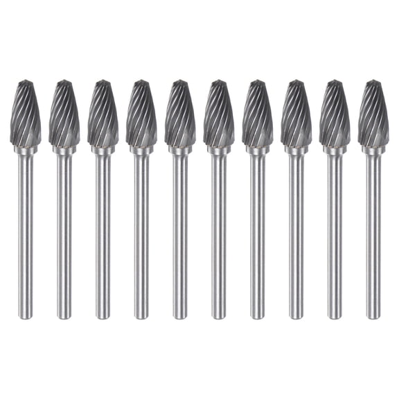 Uxcell 10 Pack 1/4" (6mm) Head 1/8" (3mm) Shank Tree F Shape Single Cut Carbide Rotary Burrs