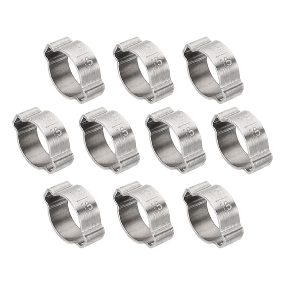 Uxcell 10 Pack 13-15mm Double Ear Hose Clamp, 304 Stainless Steel O Clip Crimp Rings
