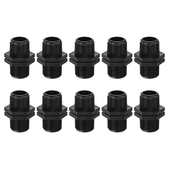 Uxcell 10-Pack 3/4 Inch MPT Connector Straight Coupling, Plastic 3/4 to 3/4 Male MPT Double Male Pipe Thread Head Pipe Riser