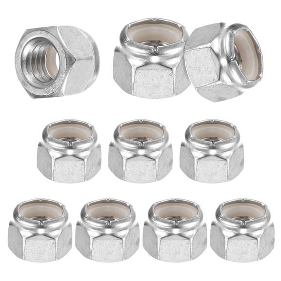 Uxcell 10-Pack 3/8-16 Nylon Insert Lock Nuts, Silver Tone - 304 Stainless Steel UNC Fasteners for Automotive and Home Use