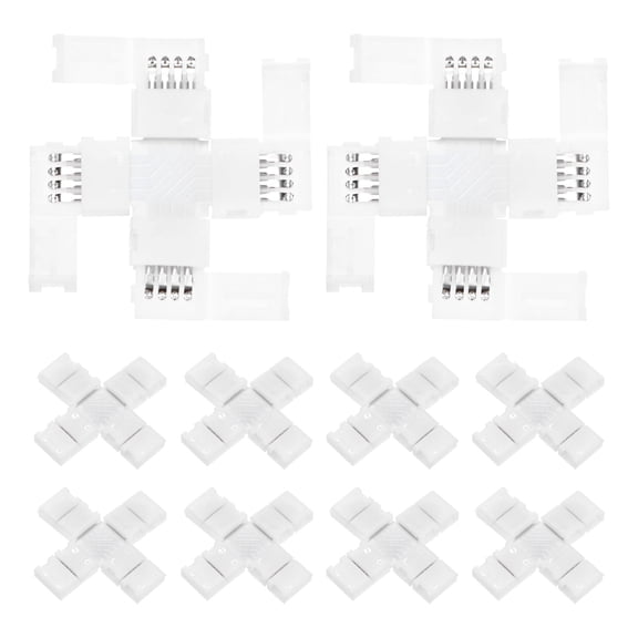Uxcell 10-Pack 4-Pin 8mm RGB LED Strip Lights Connectors X Shape for 5050 2835 Strip Light DIY Lighting [White]