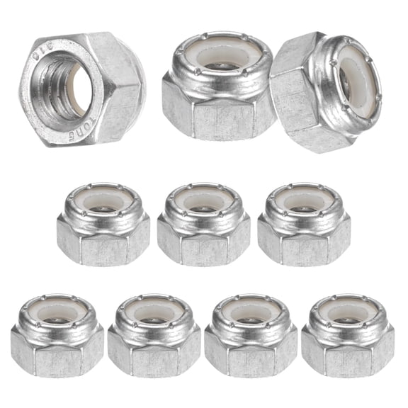 Uxcell 10-Pack 5/16-18 Nylon Insert Lock Nuts, Silver Tone - 316 Stainless Steel UNC Fasteners for Automotive and Home Use