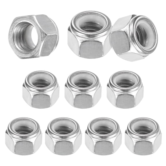 Uxcell 10-Pack 7/16-14 Nylon Insert Lock Nuts, Silver Tone - 316 Stainless Steel UNC Fasteners for Automotive and Home Use