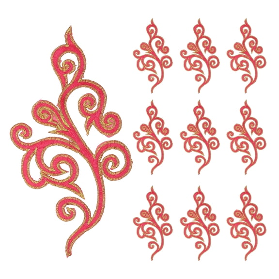 Uxcell 10 Pack 7.3" Embroidery Appliques for Sewing, Embroidered Applique with Gold Trimming Floral Sew Iron on Patch for DIY Sewing Crafts Wedding Clothing Decor, Rose Red