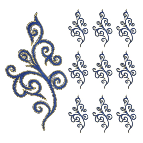 Uxcell 10 Pack 7.3" Embroidery Appliques for Sewing, Embroidered Applique with Gold Trimming Floral Sew Iron on Patch for DIY Sewing Crafts Wedding Clothing Decor, Sapphire Blue