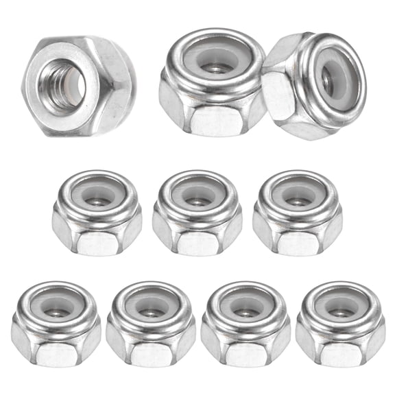 Uxcell 10-Pack #8-32 Nylon Insert Lock Nuts, Silver Tone - 304 Stainless Steel UNC Fasteners for Automotive and Home Use