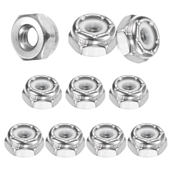 Uxcell 10-Pack #8-32x4.5 Nylon Insert Lock Nuts, Silver Tone - 304 Stainless Steel UNC Fasteners for Automotive and Home Use