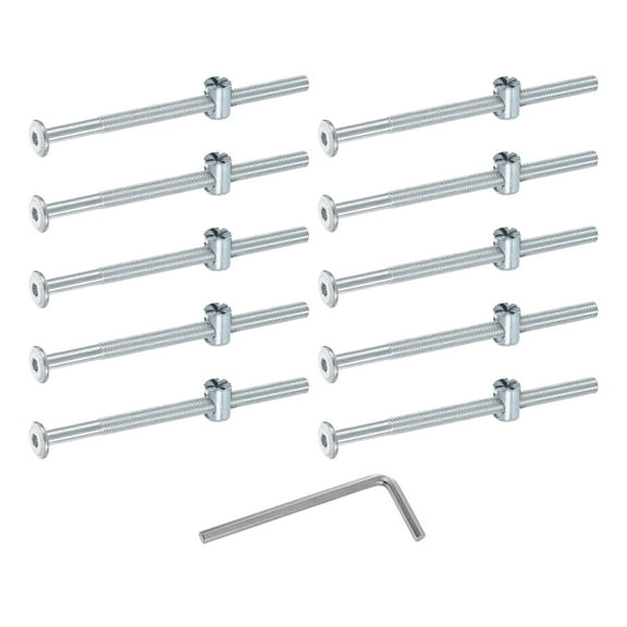 Uxcell 10 Pack Bed Frame Bolts, M6 x 100mm Hex Socket Head Screws Bolts Barrel Nuts Bunk Bed Bolts Furniture Screws with Rice-shaped Head Barrel Nut and Wrench for Chairs Cots, Silver