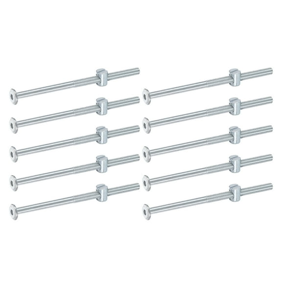 Uxcell 10 Pack Bed Frame Bolts, M6 x 110mm Hex Socket Head Screws Bolts Barrel Nuts Bunk Bed Bolts Furniture Screws with Slotted Head Barrel Nut for Chairs Cots, Silver