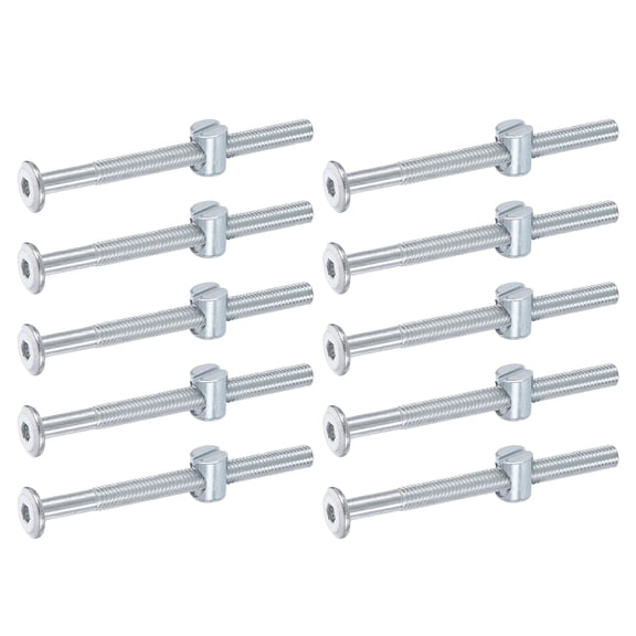 Uxcell 10 Pack Bed Frame Bolts, M6 x 75mm Hex Socket Head Screws Bolts Barrel Nuts Bunk Bed Bolts Furniture Screws with Slotted Head Barrel Nut for Chairs Cots, Silver