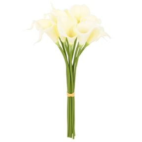Uxcell 10-Pack Beige Green Artificial Calla Lily Flowers,14 Inch Faux Calla Lily Flowers PU Bouquets Real Touch for Home/Wedding