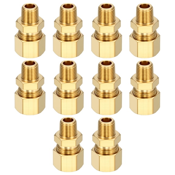 Uxcell 10 Pack Brass Compression Tube Pipe Fitting, 3/8" OD Compression x 1/8" NPT Male Union Connector, Straight Coupling Adapter Pipe Fitting with Double Ferrules for Air, Water, Oil
