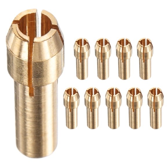 Uxcell 10-Pack Brass Drill Chuck, 1/8 Inch/ 3.2 mm Collets Set 4.2mm Shank Diameter for Rotary Tools [Golden]