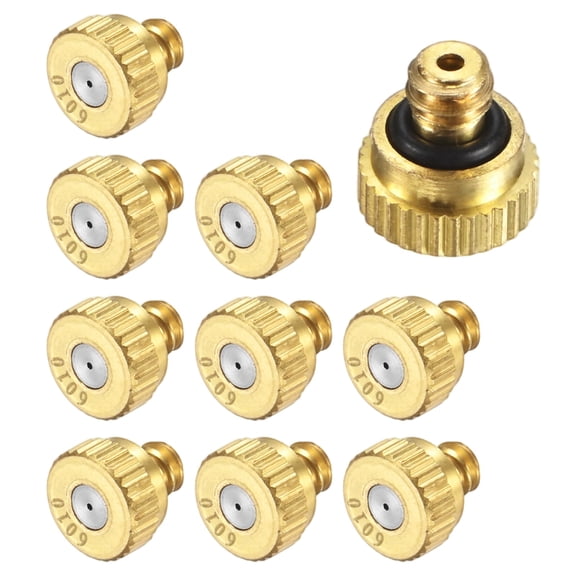 Uxcell 10-Pack Brass Misting Nozzles, 0.024inch/0.6mm Orifice Heavy Duty 10/24 UNC Screw Thread Misting Nozzle Plug